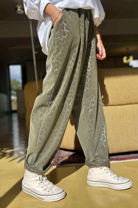 Leopard Barrel Pant Khaki